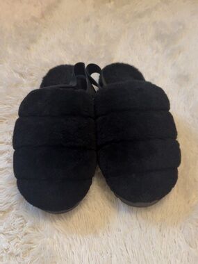 UGG Black Shearling Strap Slide